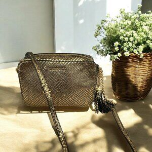 Michael Kors Ginny Suede‎ Leather Metallic Camera Bag & Tassel